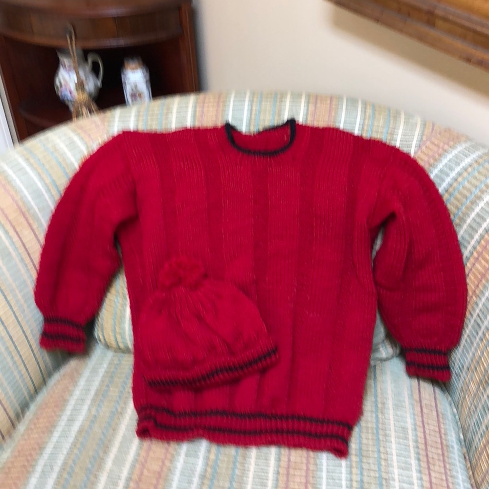 Red Wool Sweater with Hat